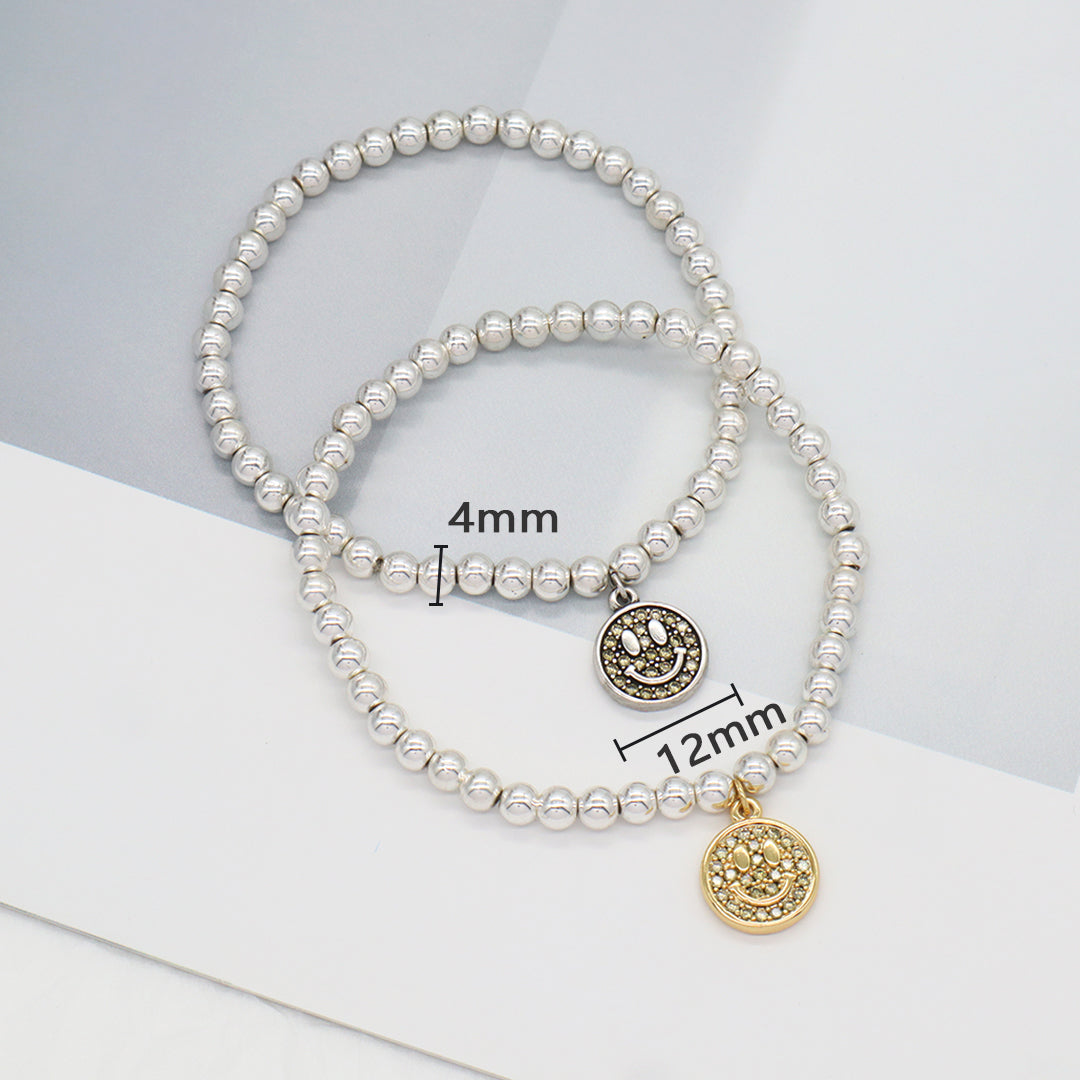 New Bulk Sale Custom Women OEM Diy Handmade Silver Plated 4mm Natural Stone Beaded CZ Smiley Face Charm Bracelets For Gift