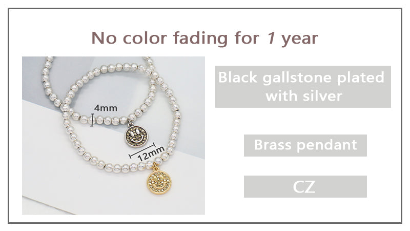 New Bulk Sale Custom Women OEM Diy Handmade Silver Plated 4mm Natural Stone Beaded CZ Smiley Face Charm Bracelets For Gift