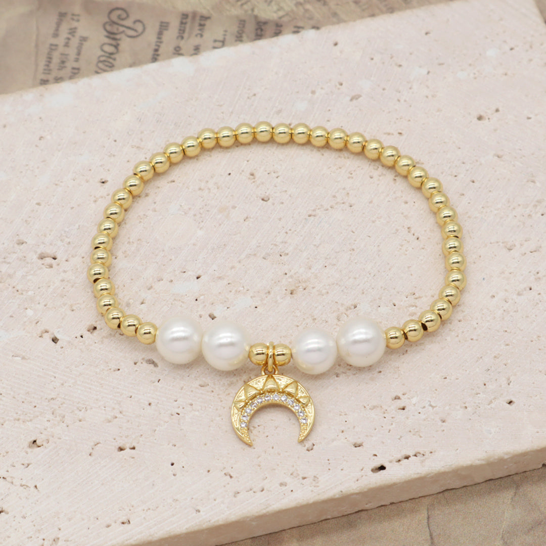 Customized Women Gift Handmade Pearl Gold Plated 4mm Beaded CZ Smiley Face Hand Bear Moon Love Flower Plane Skull Charm bracelet