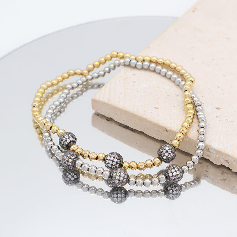 Manufacture Handmade Wholesale OEM 3mm Brass Beads Bracelet Jewelry Customized Women Gold Plated CZ Charm beaded bracelet