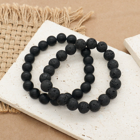 Healing Fashion Jewelry Custom OEM Factory Wholesale Energy Elastic Handmade 10mm Natural Stone Black Lava Bead Men Bracelet