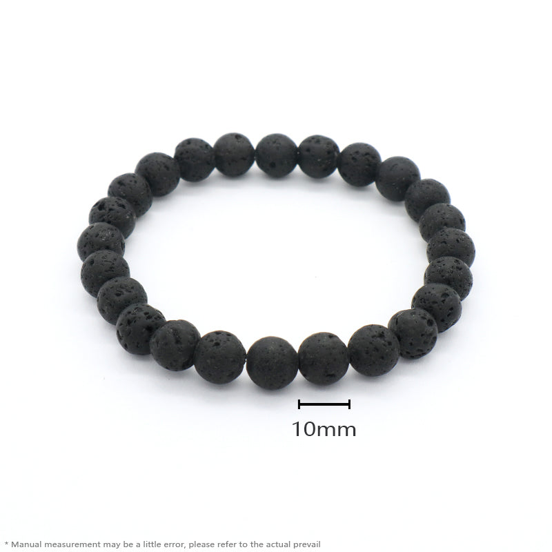 Healing Fashion Jewelry Custom OEM Factory Wholesale Energy Elastic Handmade 10mm Natural Stone Black Lava Bead Men Bracelet