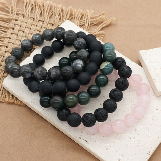 New Bulk Sale Jewelry Custom OEM Factory Healing Energy YoGa Elastic Handmade 12mm Natural Stone Bead Bracelet For Men Women