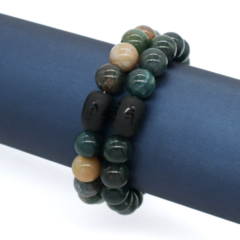 OEM Factory Jewelry Handmade Custom Energy Healing YoGa Elastic 10mm Natural Stone Beads Black Onyx Charm Bracelet For Men Women