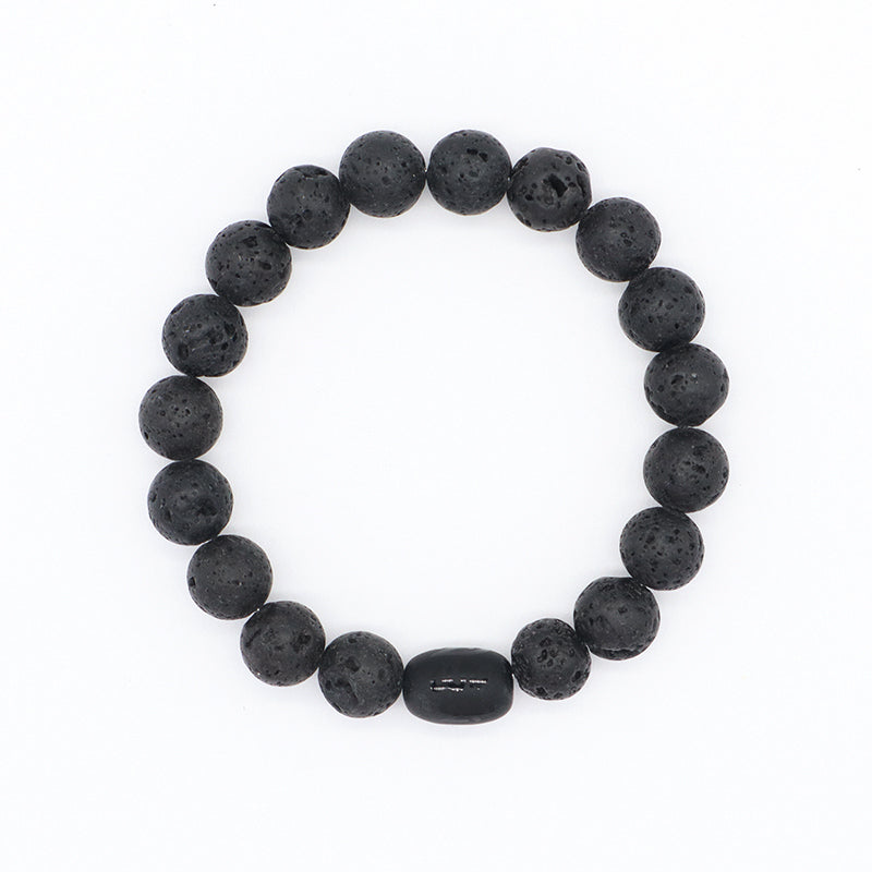 Customized Healing Energy YoGa Jewelry Handmade OEM Elastic Black Onyx Beads Charm10mm Lava Natural Stone Bracelet For Men Women