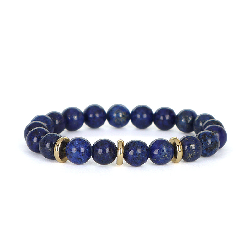 Custom Energy Yoga Healing Elastic Handmade Jewelry Gift Women Men Gold Plated Brass Charm 8mm Natural Stone Beads Bracelet