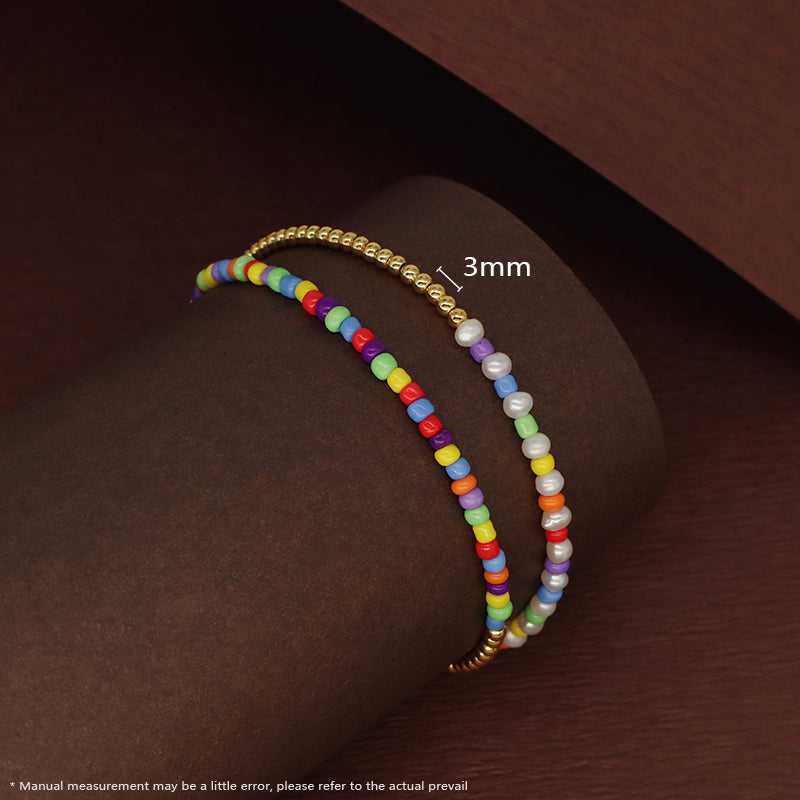 Wholesale Fashion Custom Manufacture Handmade OEM Jewelry 3mm Gold Plated Brass Beaded Colorful Seed Beads Bracelet For Women