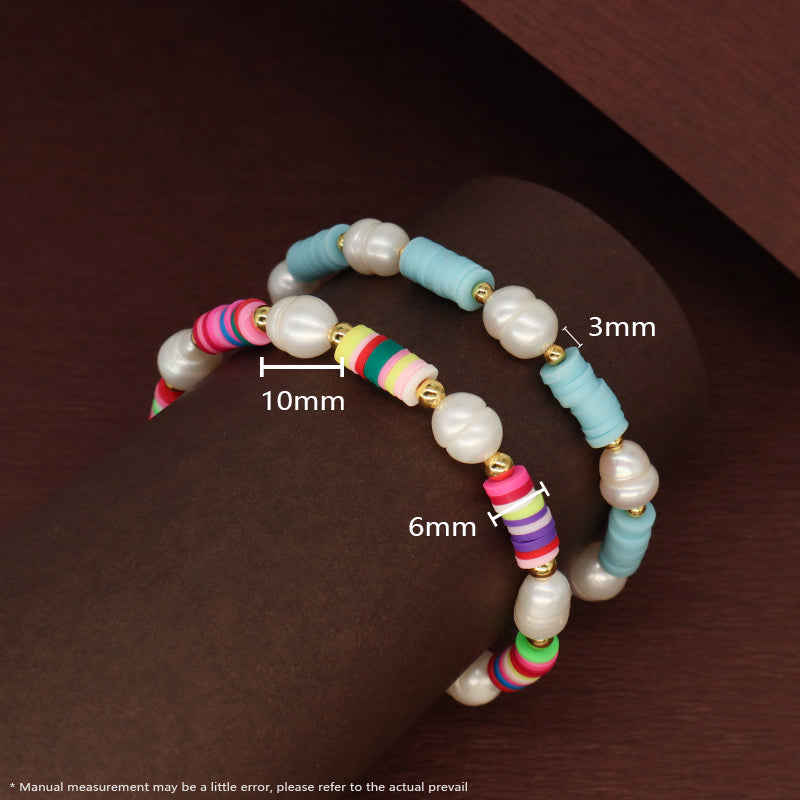 New Arrival Fashion Custom China Factory Women Gold Plated Beads Charm Jewelry Handmade Polymer Clay Fresh Water Pearl Bracelet