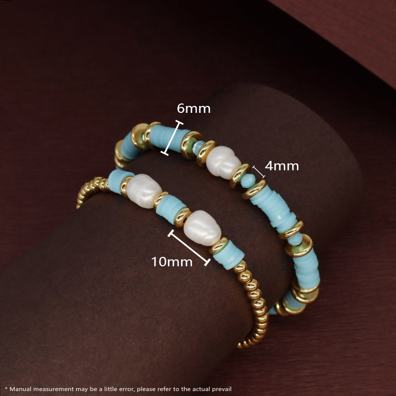 Hot Selling Fashion Custom Factory Female Jewelry Gift Handmade Polymer Clay Gold Plated Beads Charm FreshWater Pearl Bracelet