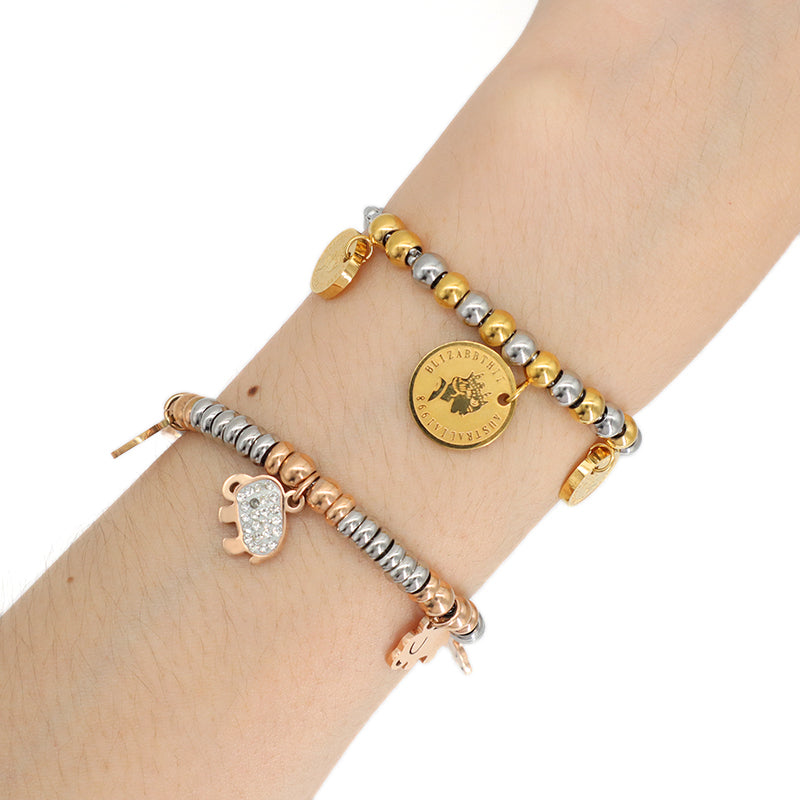 Manufacture Factory Wholesale Custom Ajustable CZ Gold Plated Beads Stainless Steel Elephant Charm Bracelet Bangle For Women
