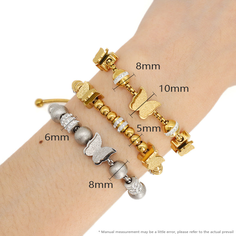 Fashionable Factory New Arrival Wholesale Custom Women Jewelry Ajustable Stainless Steel CZ Gold Plated Butterfly Charm Bracelet Bangle