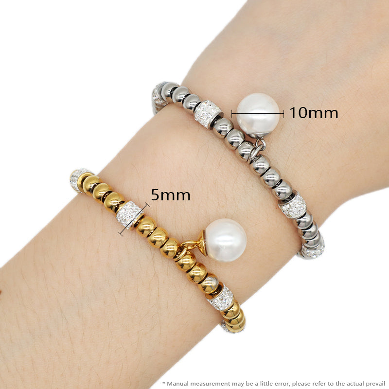 Wholesale Fashion Customized Factory Manufacture Jewelry CZ Gold Plated Pearl Charm Stainless Steel Cuff Bangle Bracelet For Women