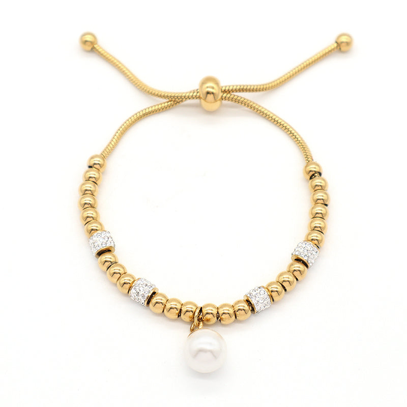 Wholesale Fashion Customized Factory Manufacture Jewelry CZ Gold Plated Pearl Charm Stainless Steel Cuff Bangle Bracelet For Women