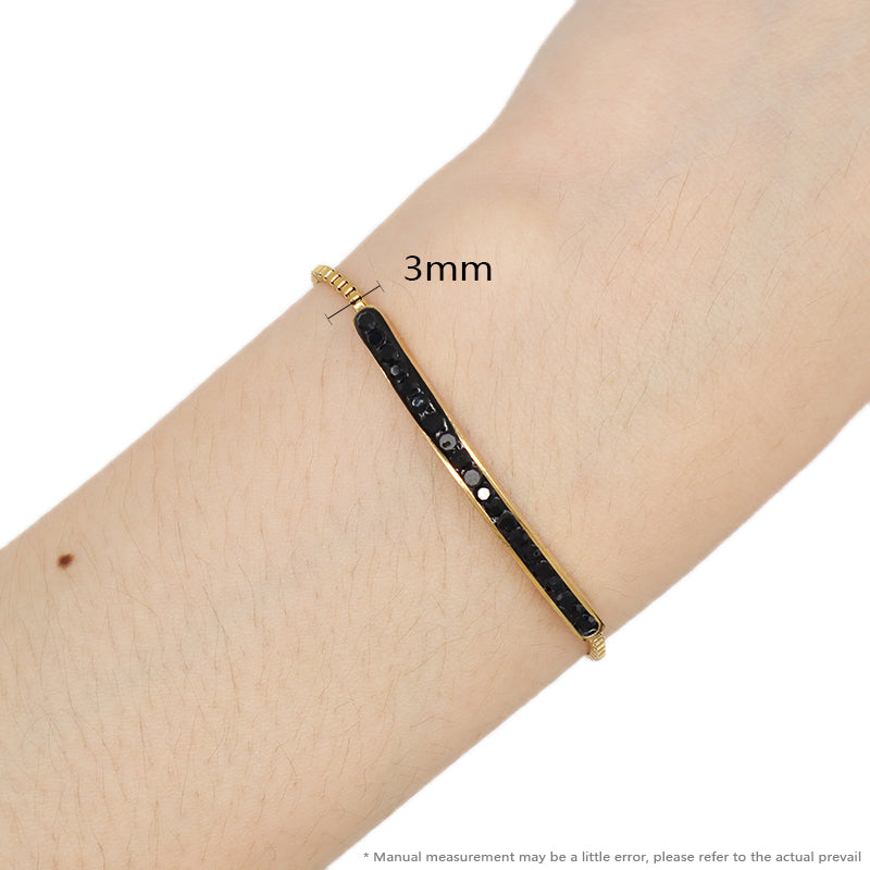 Simple Design Manufacture Wholesale Fashionable Custom Factory Jewelry Ajustable Women Gold Plated Black Charm Stainless Steel Cuff Bangle Bracelet For Gift