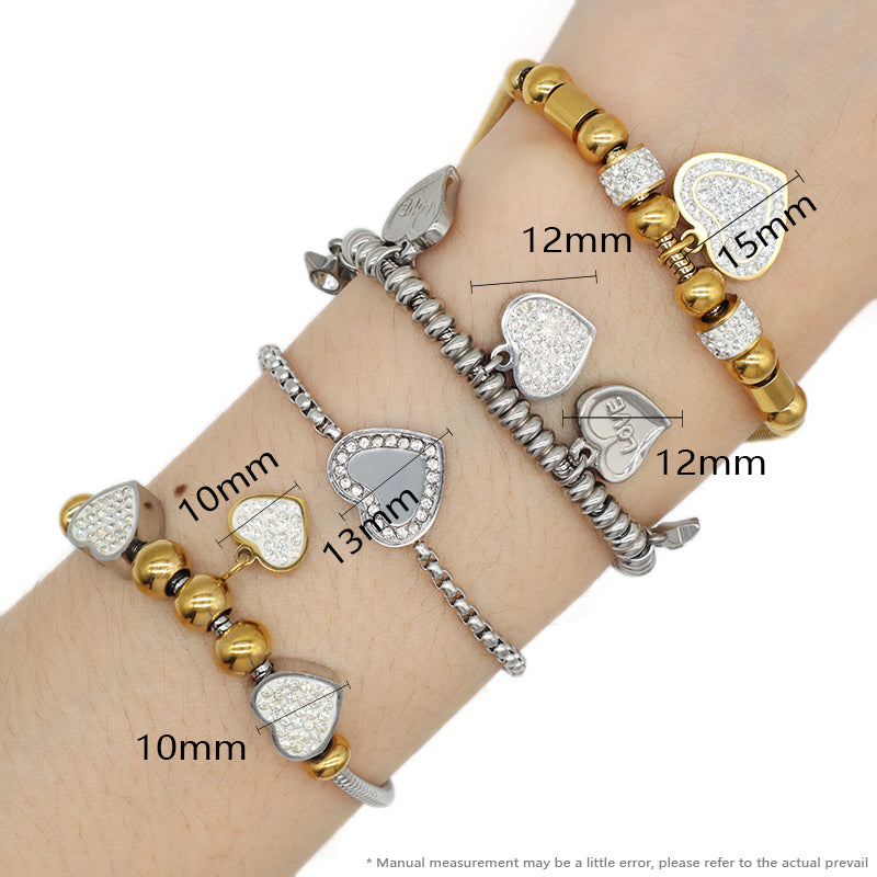 Wholesale Fashionable Custom Manufacture China Factory Love Heart Charm Bracelet Jewelry Ajustable CZ Women Gold Plated Love Stainless Steel Cuff Bangle For Gift Women