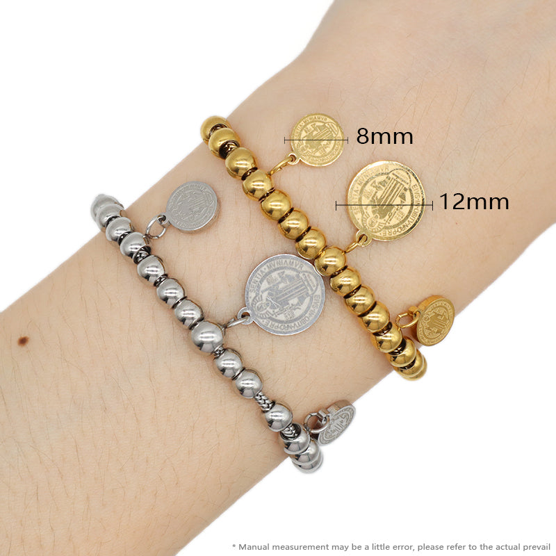 Customized New Wholesale Fashionable Manufacture China Factory Bracelet Jewelry Ajustable Gift Women Gold Plated Round Religion Charm Stainless Steel Cuff Bangle