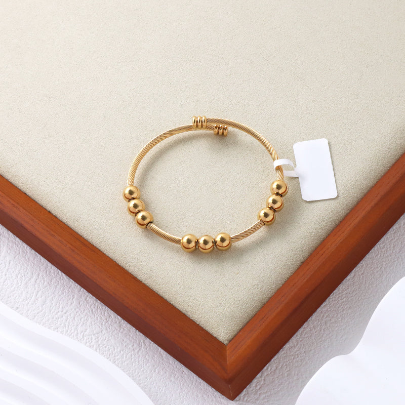 Wholesale Simple Design Custom Factory Jewelry Gold Plated Beads Charm Stainless Steel Bangle Bracelet For Women