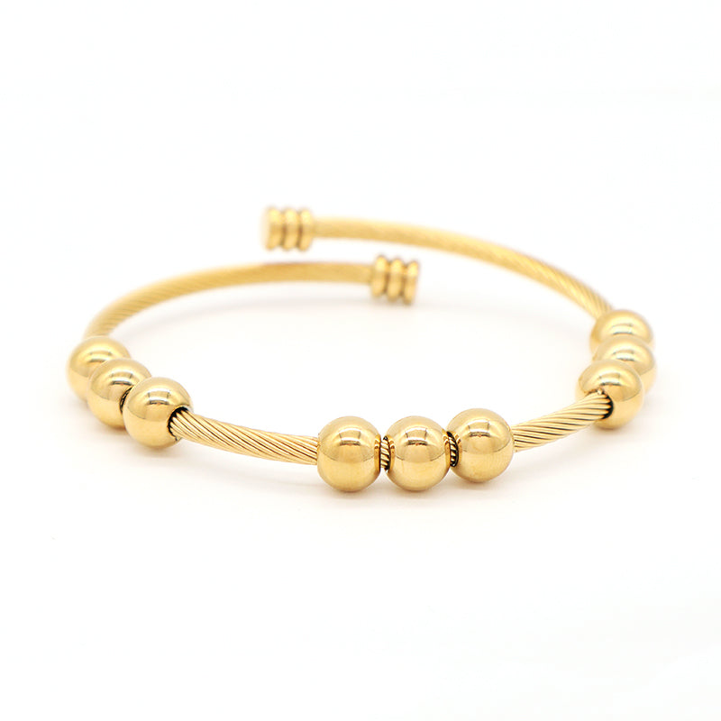 Wholesale Simple Design Custom Factory Jewelry Gold Plated Beads Charm Stainless Steel Bangle Bracelet For Women