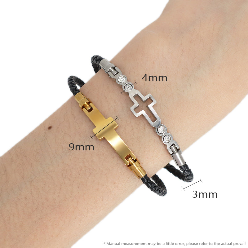 Fashion Design Wholesale Custom Factory Jewelry Black Gold Plated Stainless Steel Cross Cuff Bangle Bracelet For Women Men