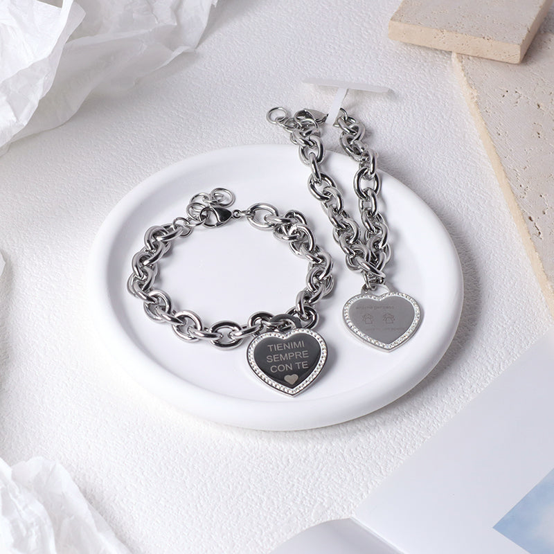 Newest Fashion China Factory Custom Jewelry Manufacture Wholesale Gift Stainless Steel No Tarnish CZ Love Heart Charm Ajustable Bracelet Bangle For Women