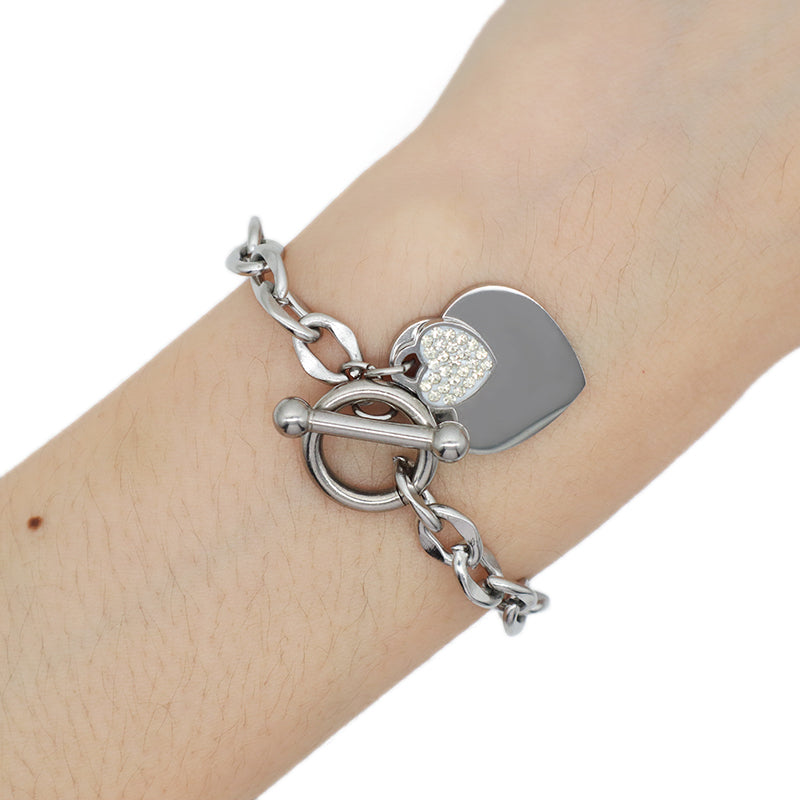 Wholesale Manufacture Custom New Fashion China Factory Love Charm Jewelry Gift Ajustable Stainless Steel No Tarnish CZ Love Heart Charm Bracelet Bangle For Women