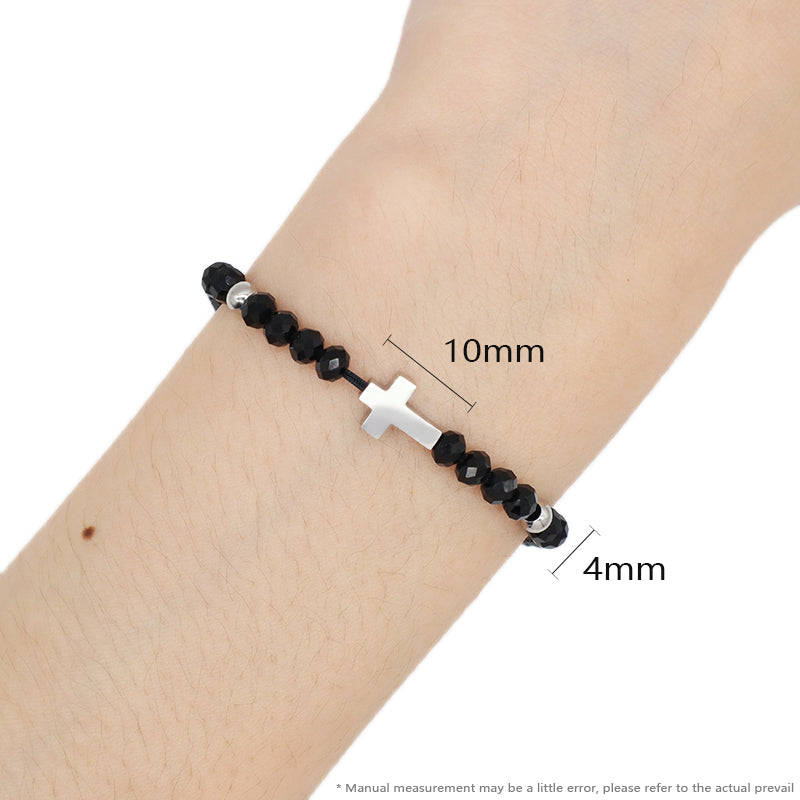 Wholesale Custom New Fashion China Factory Jewelry Manufacture Gift Ajustable Glass Crystal Beads Stainless Steel No Tarnish Cross Charm Bracelet Bangle For Women