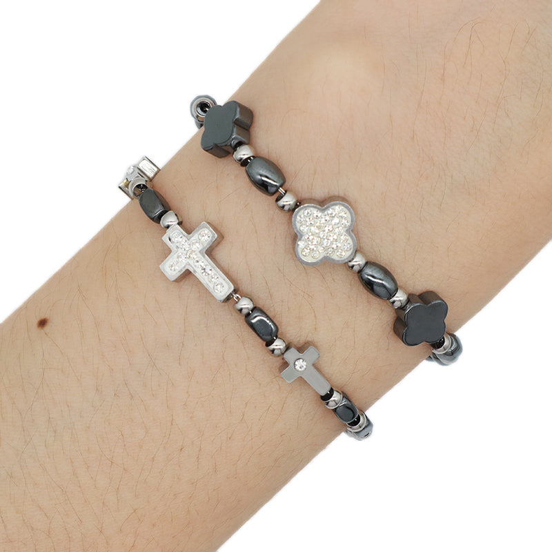 Manufacture Wholesale Newest Fashion China Factory Custom Jewelry Gift Ajustable Stainless Steel No Tarnish CZ Flower Cross Charm Bracelet Bangle For Women
