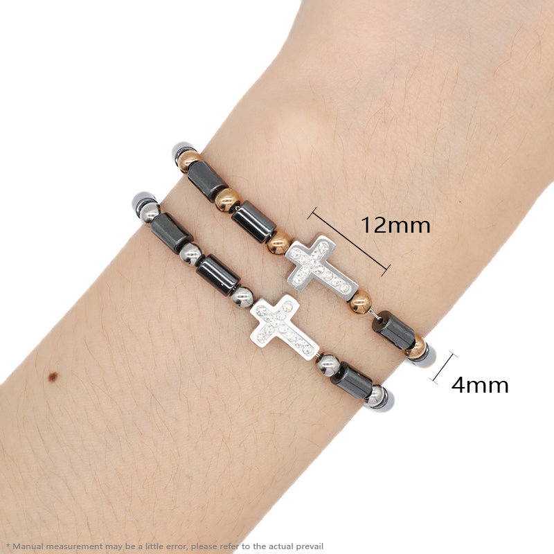 Wholesale Customized China Factory Manufacture Fashionable Women Cross Charm Jewelry Gift Ajustable Gold Plated Stainless Steel CZ Cross Bracelet Bangle
