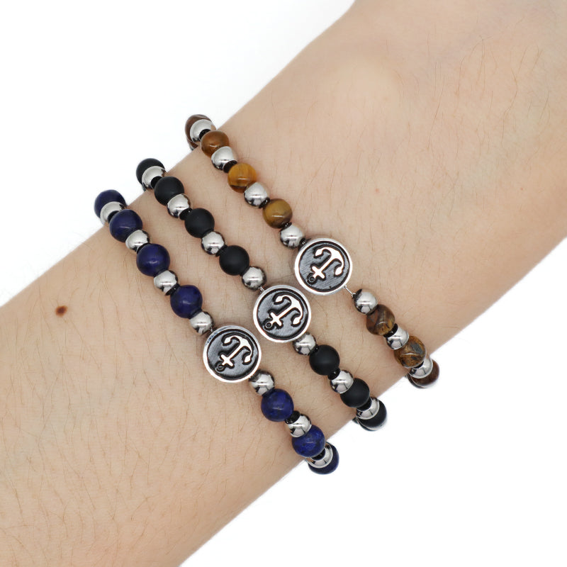Wholesale Newest Fashion China Factory Custom Jewelry Manufacture Gift Black Blue Brown Ajustable Stainless Steel No Tarnish Anchor Charm Bracelet Bangle For Women