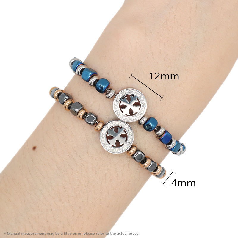 Manufacture Wholesale Customized China Factory Fashionable Women Round Cross Charm Jewelry Gift Ajustable Stainless Steel CZ Cross Bracelet Bangle