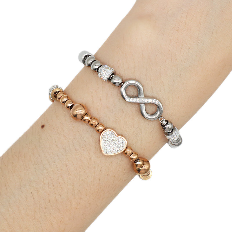 Manufacture Wholesale Fashionable Custom China Factory Infinite Charm Cuff Bangle Jewelry Ajustable CZ Women Rose Gold Love Heart Stainless Steel Bracelet For Gift