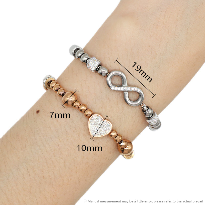 Manufacture Wholesale Fashionable Custom China Factory Infinite Charm Cuff Bangle Jewelry Ajustable CZ Women Rose Gold Love Heart Stainless Steel Bracelet For Gift