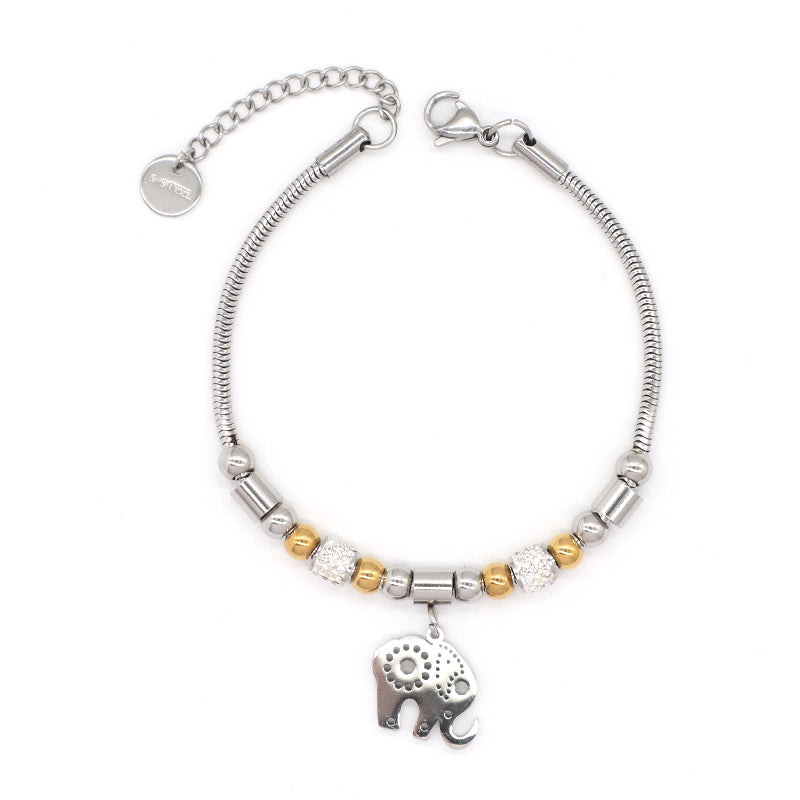 Customized Wholesale Manufacture Fashion China Factory Jewelry Gift Ajustable Stainless Steel No Tarnish CZ Flower Elephant Hand Charm Bracelet Bangle For Women
