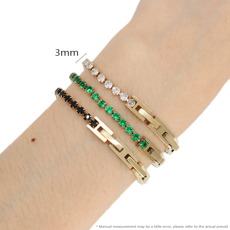 Custom China Factory Fashion New Wholesale Manufacture Women Jewelry Ajustable Gold Plated Stainless Steel Black Green Micro Pave CZ Bracelet Bangle