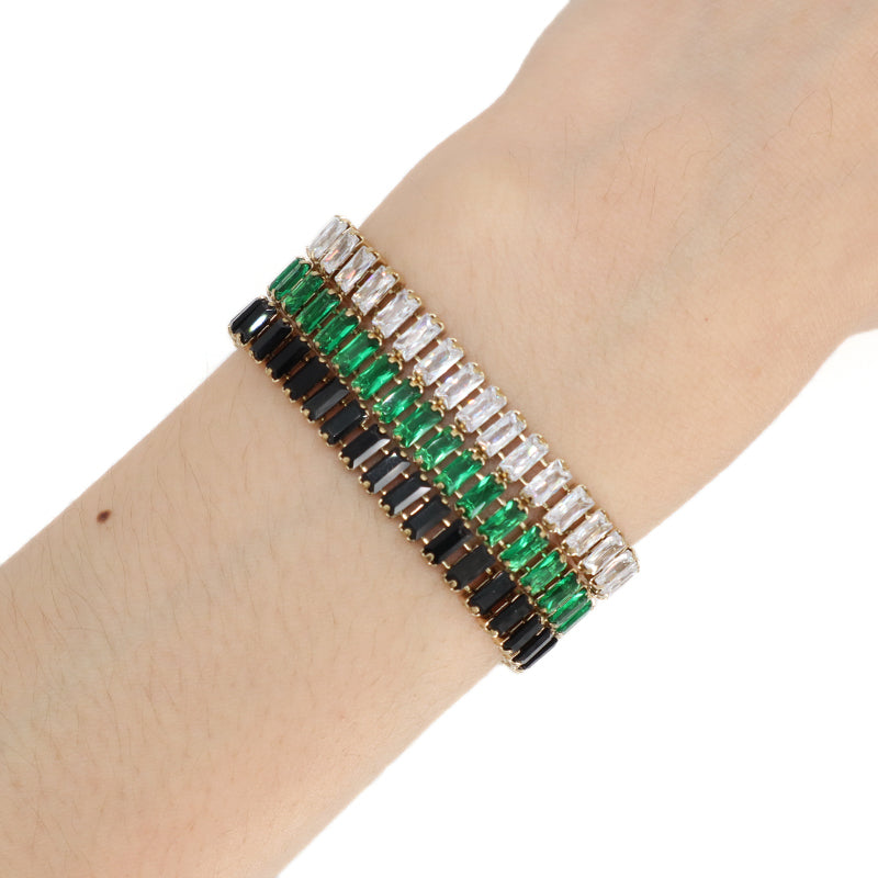 Good Quality Newest Wholesale Customized Manufacture Fashion Women Jewelry China Factory Ajustable Black Green CZ Micro Pave Gold Plated Stainless Steel Bracelet Bangle