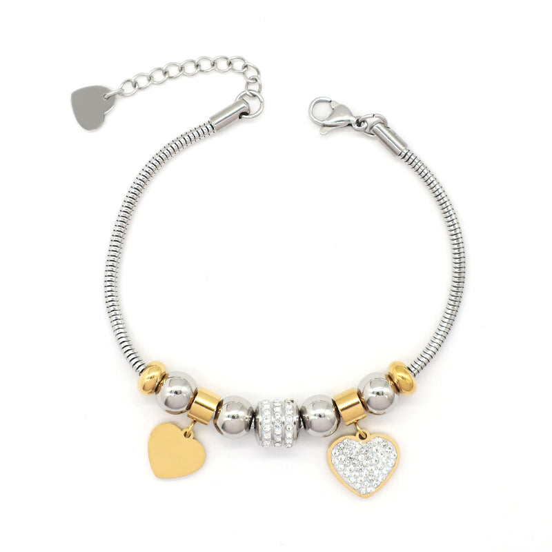 Wholesale Fashion China Factory CZ Gold Plated Stainless Steel Heart Charm Bracelet Ajustable Manufacture New Custom Women Love Heart Bangle Jewelry