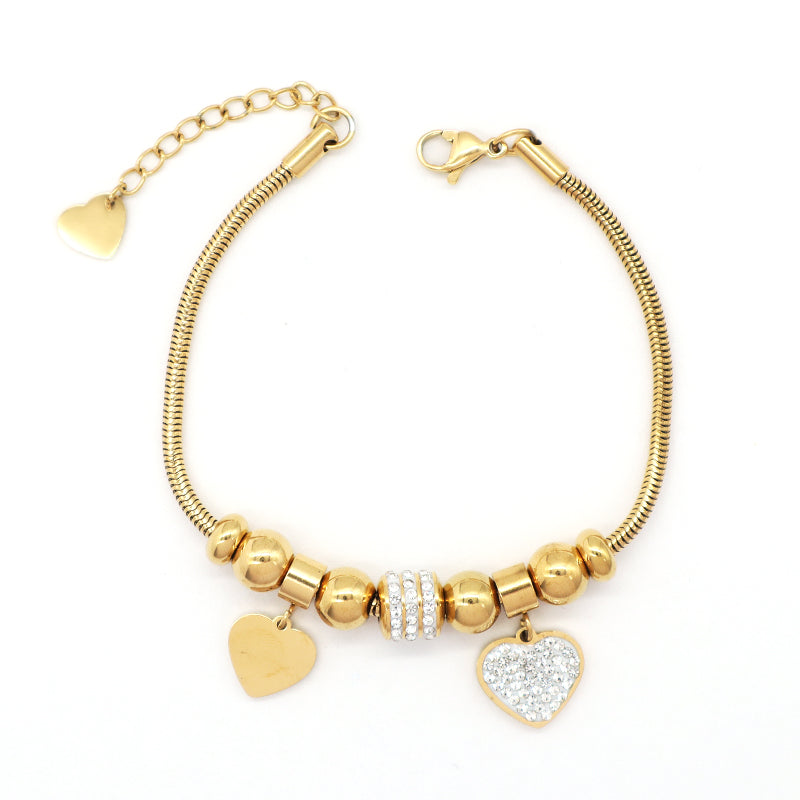 Wholesale Fashion China Factory CZ Gold Plated Stainless Steel Heart Charm Bracelet Ajustable Manufacture New Custom Women Love Heart Bangle Jewelry