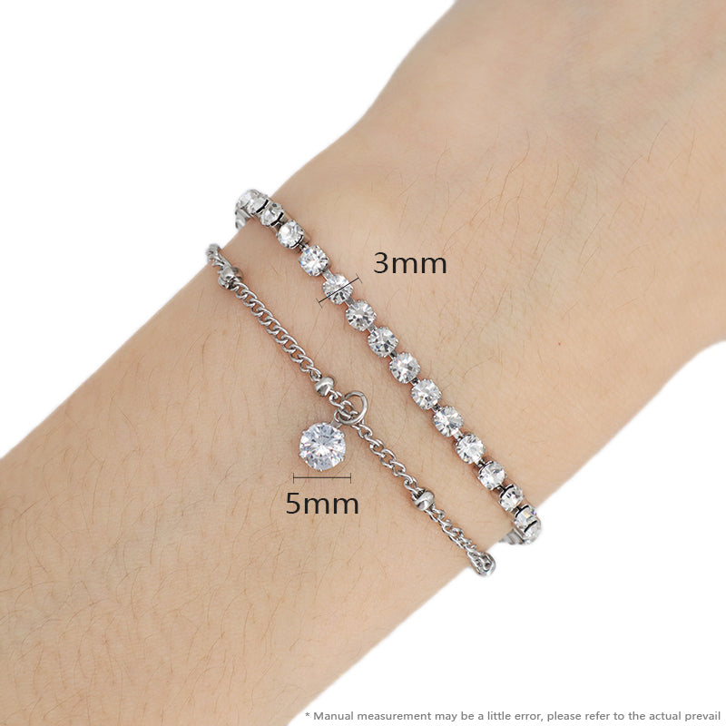 Double Layer China Factory Manufacture Fashion Wholesale Custom Jewelry Stainless Steel No Tarnish CZ Charm Ajustable Bracelet Bangle For Women Gift