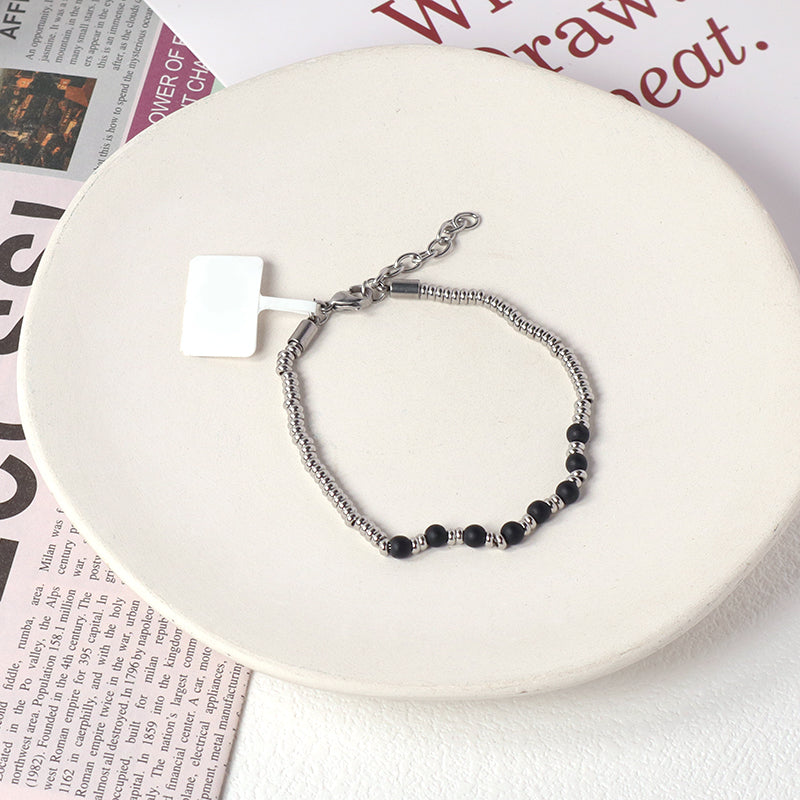 Customized Wholesale China Factory Manufacture Fashionable Women Bangle Jewelry Gift No Tarnish Ajustable Black Beads Charm Stainless Steel Bracelet