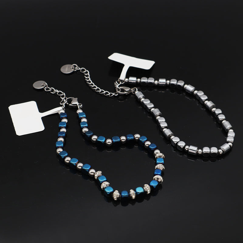 Hot Selling Wholesale Manufacture Customized China Factory Fashionable Charm Jewelry Gift Women Ajustable CZ Blue Beads Stainless Steel Bracelet Bangle