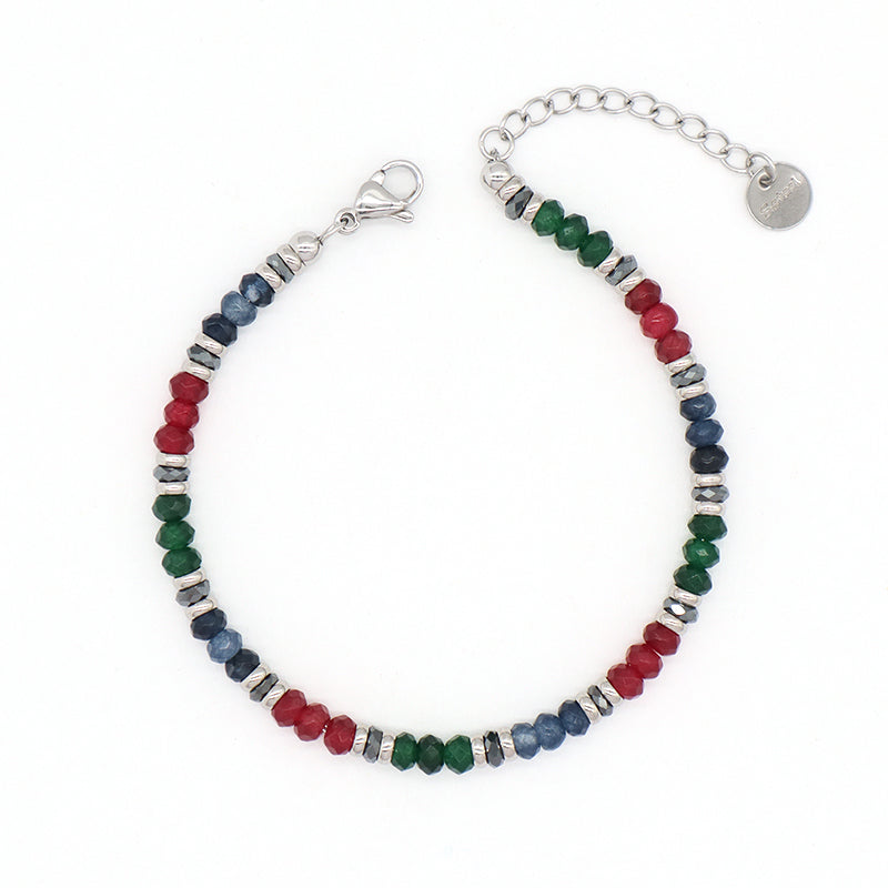 Good Quality Manufacture Wholesale Customized China Factory Fashionable Charm Bangle Jewelry Gift Women Ajustable Red Green Blue Beads Stainless Steel Bracelet