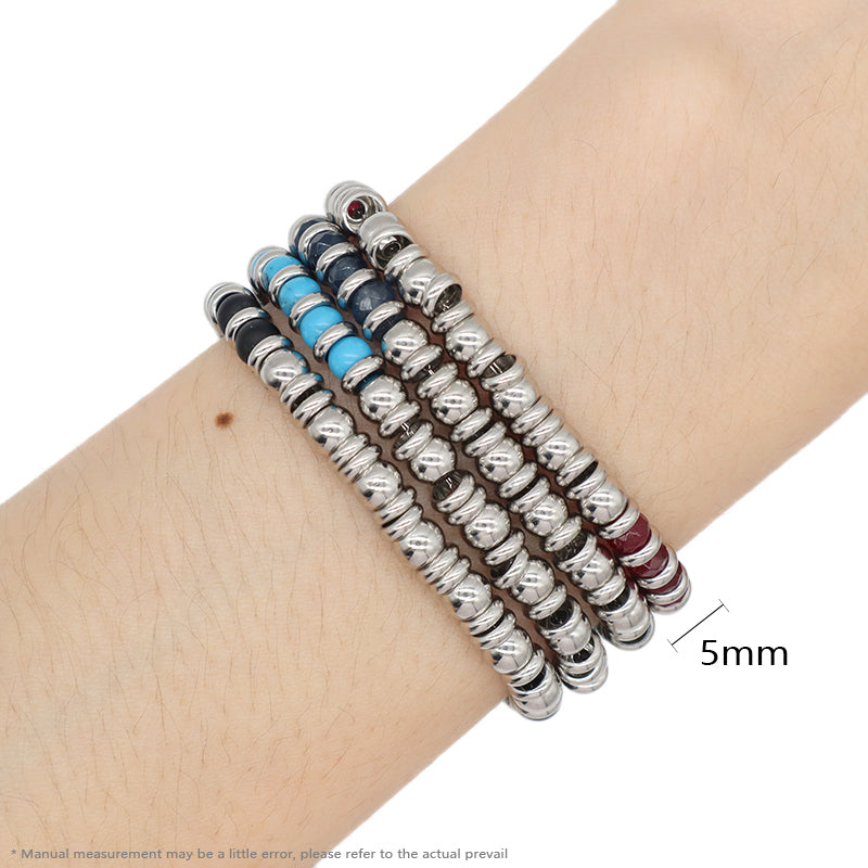 China Factory Manufacture Wholesale Customized Fashionable Charm Jewelry Gift Women Black Blue Green Red Beads Ajustable Stainless Steel Bracelet Bangle