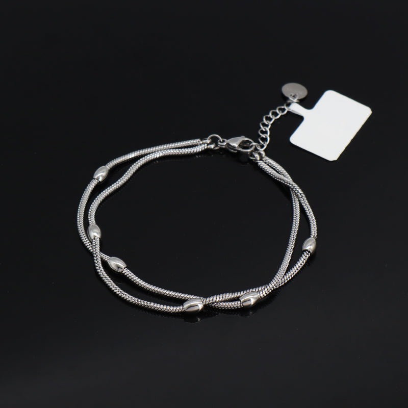 Double Layer New Fashion Wholesale Jewelry China Factory Manufacture Custom Ajustable CZ No Tarnish Stainless Steel Beads Charm Bangle Bracelet For Women