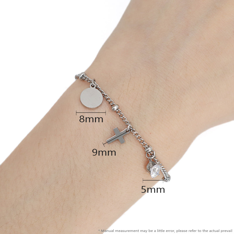 Custom Women Jewelry Wholesale China Factory Manufacture Fashion Ajustable CZ No Tarnish Stainless Steel Cross Charm Bracelet Bangle For Gift