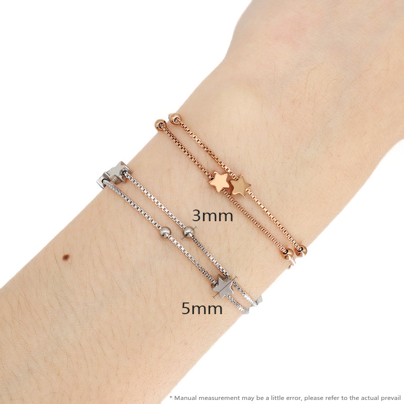 New Bulk Sale Fashion Jewelry China Factory Manufacture Custom Ajustable Women Bangle Rose Plated Stainless Steel Double Layer Star Charm Bracelet