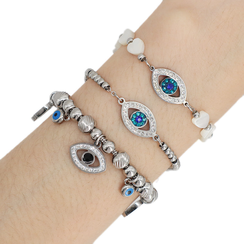 Good Qualilty Fashion Custom China Factory Wholesale Manufacture Devil Eyes Bangle Jewelry Women Ajustable CZ Stainless Steel Evil Eyes Bracelet For Gift