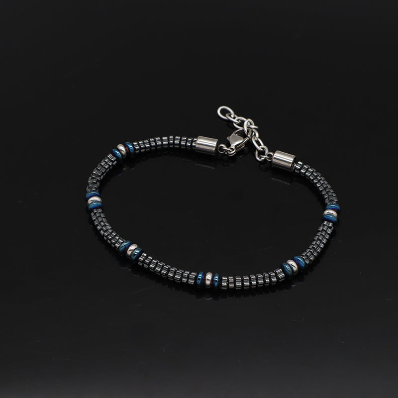 Custom China Factory Wholesale Fashionable Manufacture Bangle Jewelry Gift Men Women Ajustable Blue Grey Beads Charm Stainless Steel Bracelet