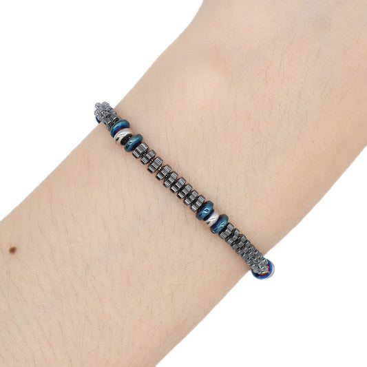 Custom China Factory Wholesale Fashionable Manufacture Bangle Jewelry Gift Men Women Ajustable Blue Grey Beads Charm Stainless Steel Bracelet