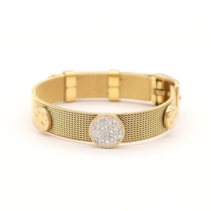 Fashion Design Newest Wholesale Women Custom Jewelry Ajustable Stainless Steel CZ Gold Plated Round Charm Bracelet Bangle