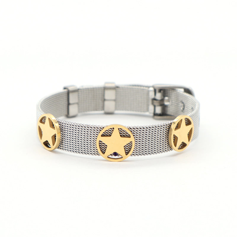 Customized Factory New Fashion Wholesale Women Jewelry Ajustable Stainless Steel CZ Gold Plated Moon Star Charm Bracelet Bangle